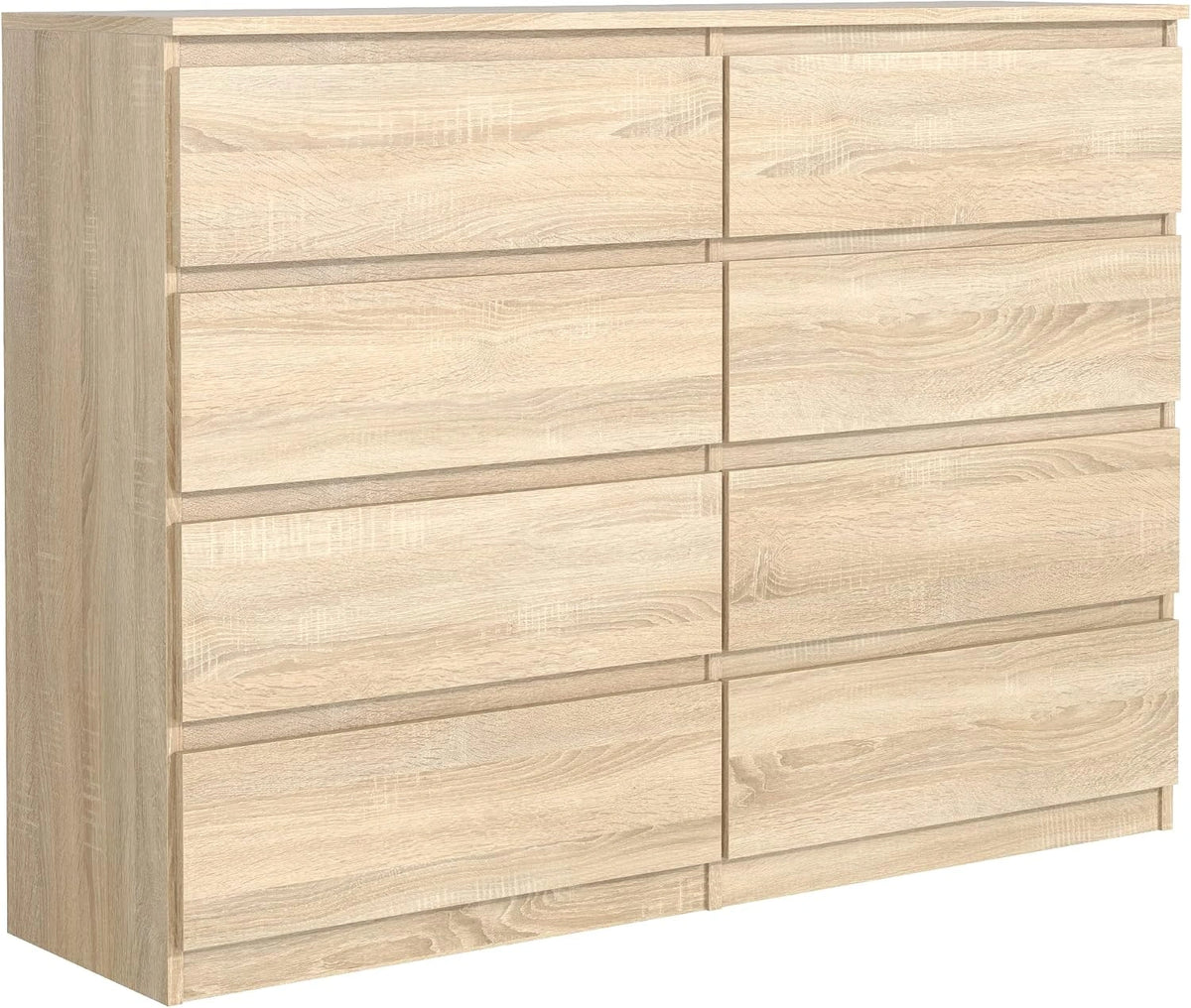 Komoda Meble Masztalerz z 8 szufladami, 138,5 × 101,5 × 39 cm, jasnobrązowa