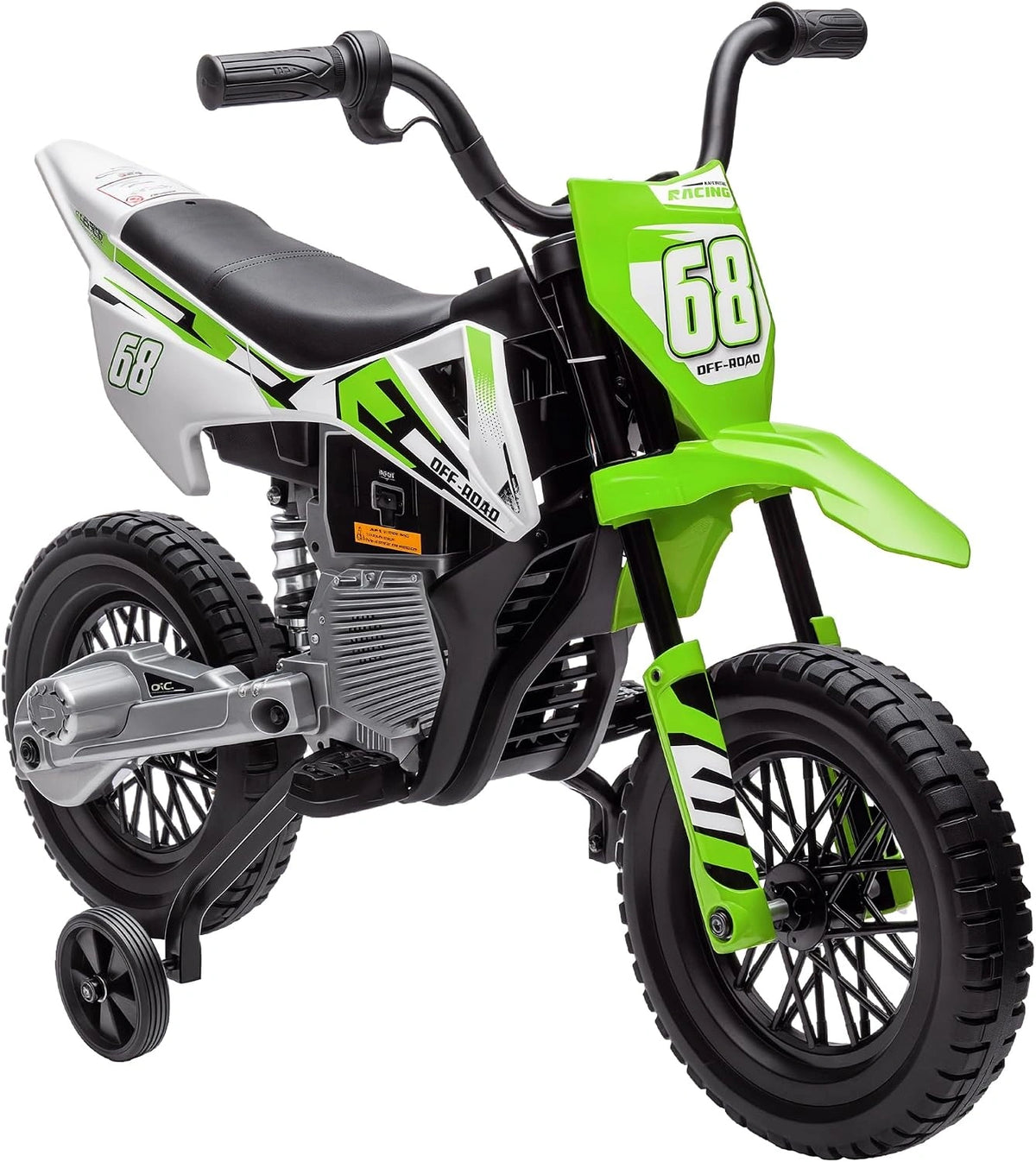 Motocykl elektryczny dla dzieci 12 V z funkcją muzyki, zielono-biało-czarny