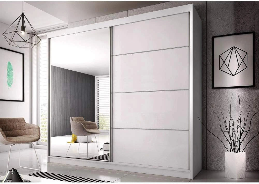 Szafa przesuwna ML Furniture F35 203 × 218 × 61 cm z lustrem, biała