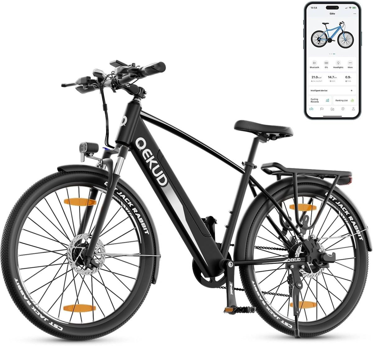 Rower elektryczny 250 W z akumulatorem 36 V 12,5 Ah i obsługą aplikacji, czarny