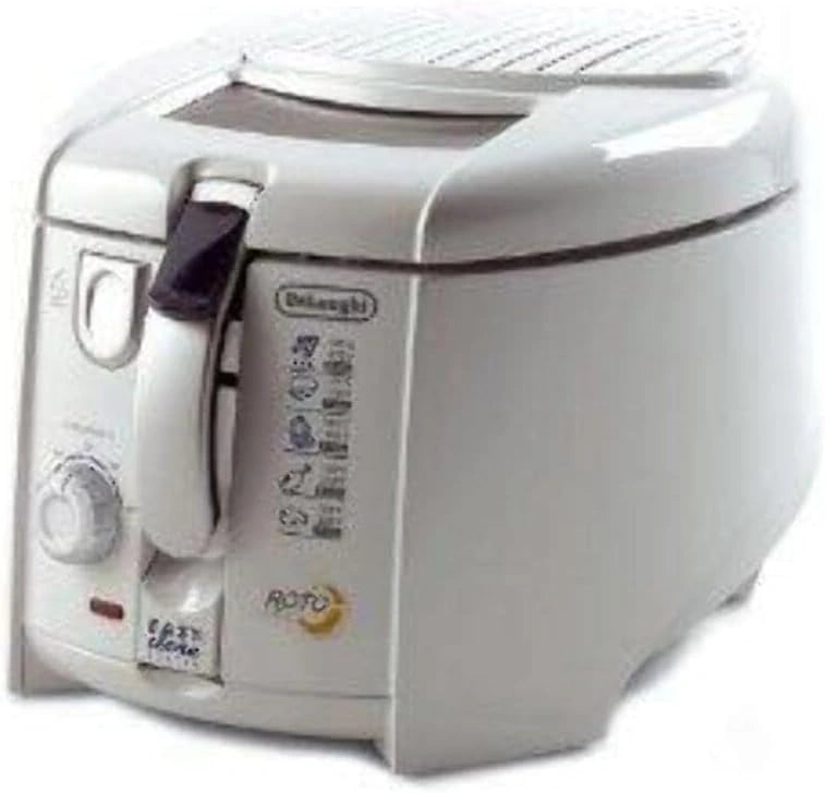 Frytkownica beztłuszczowa DeLonghi RotoFry – kolor czerwony i biały, moc 1800 W, do przygotowywania potraw