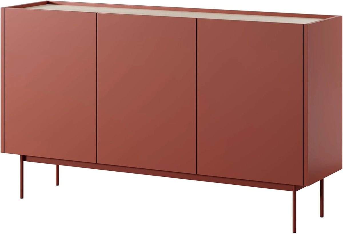 Komoda K-144 144 × 37 × 83 cm z 3 drzwiami, ceglastoczerwona