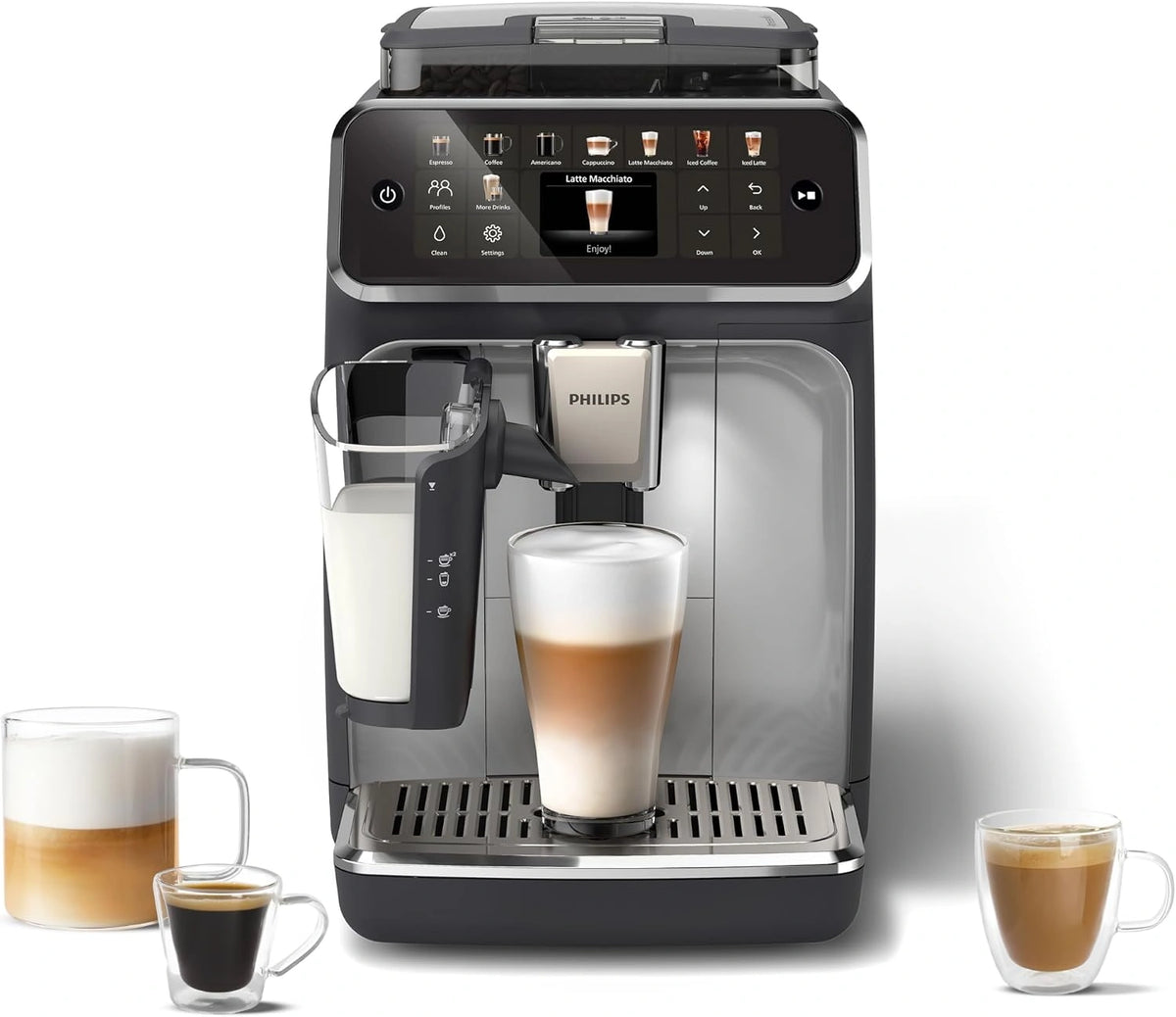 Automatyczny ekspres do kawy Philips 5500 LatteGo, 20 napojów, czarno-srebrny