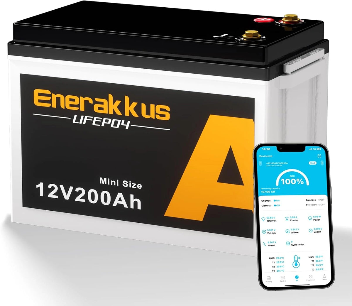 Produkt użytkowy – akumulator 200 Ah, energia 2560 Wh, napięcie 12 V, do codziennego zastosowania