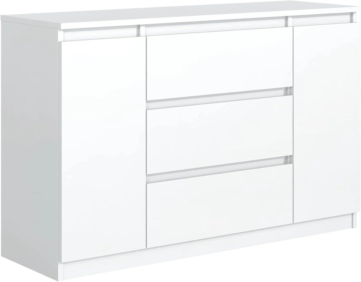 Komoda Meble Masztalerz 140 cm, 3 szuflady i 2 drzwi, biały mat