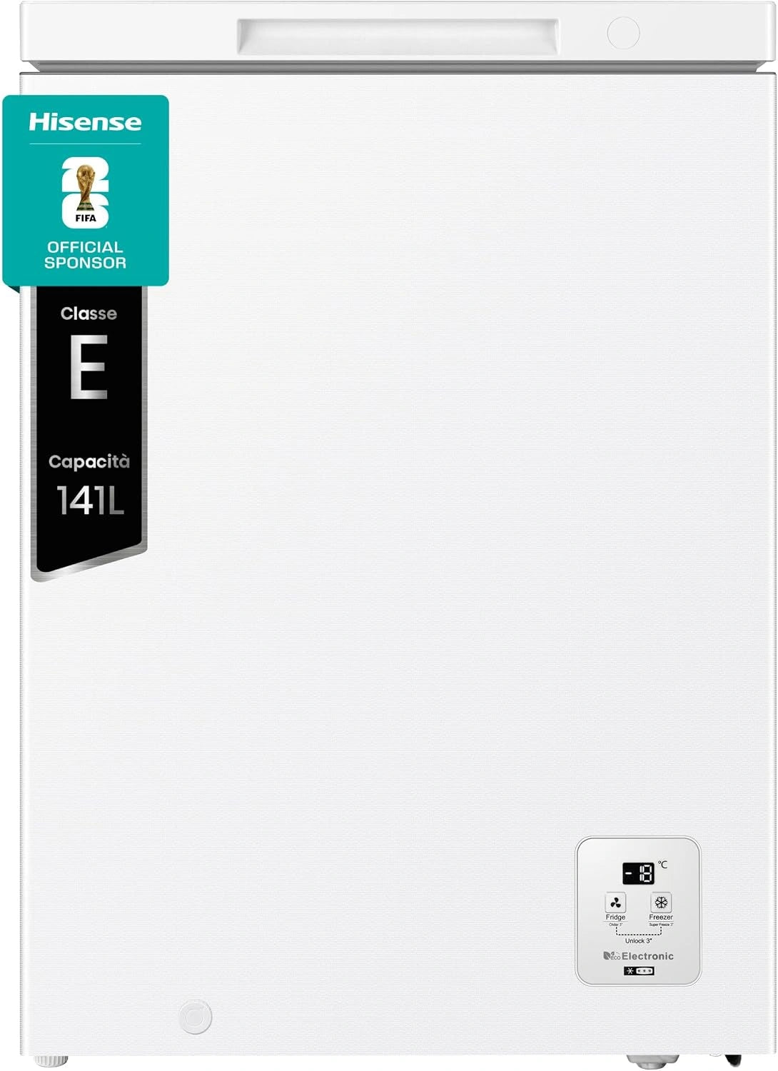 Zamrażarka Hisense FT145N1AWE – oświetlenie LED, kolor biały, pojemność 140 l, wymiary 60,6 x 55,9 x 85,8 cm, do przechowywania żywności