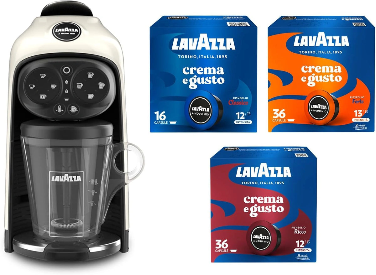 Ekspres do kawy Lavazza A – kolor biały i beżowy, moc 1500 W, pojemność 1,1 l, napięcie 240 V, do domu lub biura