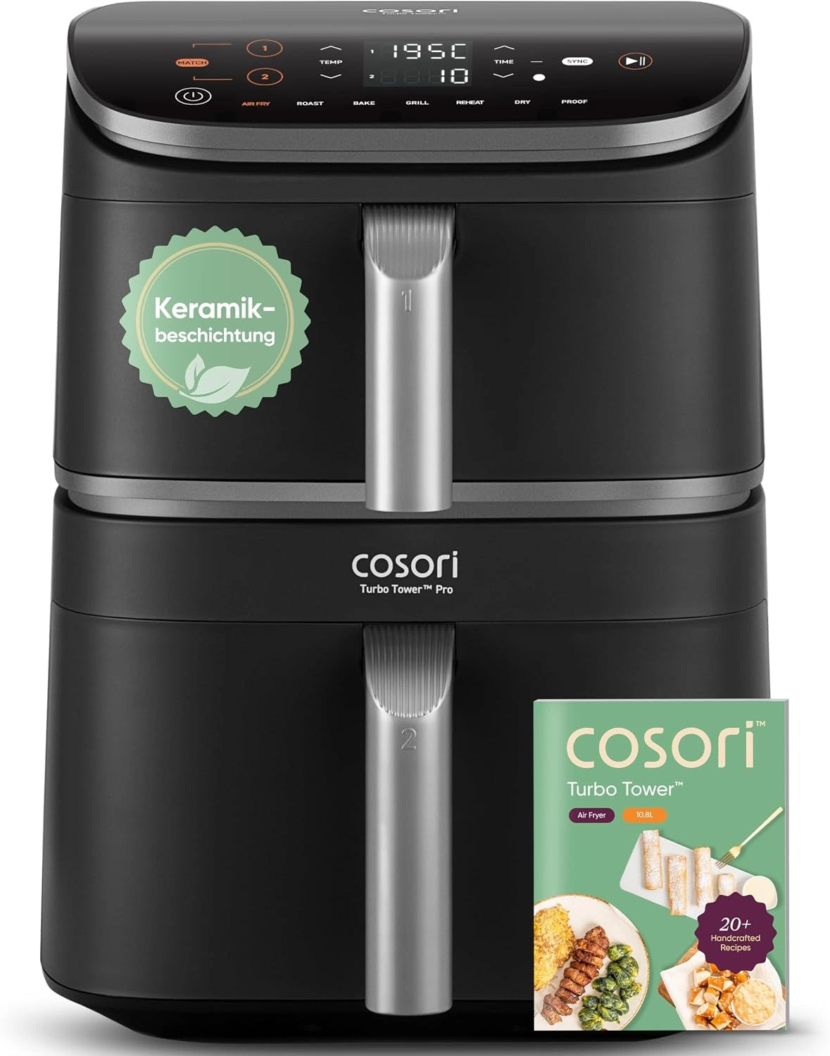 Frytkownica beztłuszczowa COSORI – dwie komory, kolor srebrny i szary, moc 2630 W, pojemność 10,8 l, do przygotowywania potraw