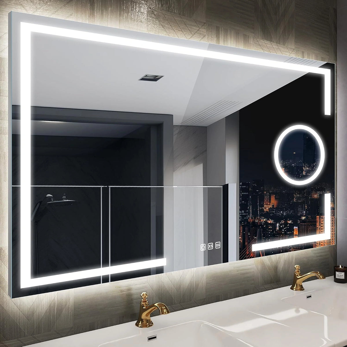 Lustro łazienkowe STARLEAD 120 × 70 cm z oświetleniem LED i polem powiększającym 5×