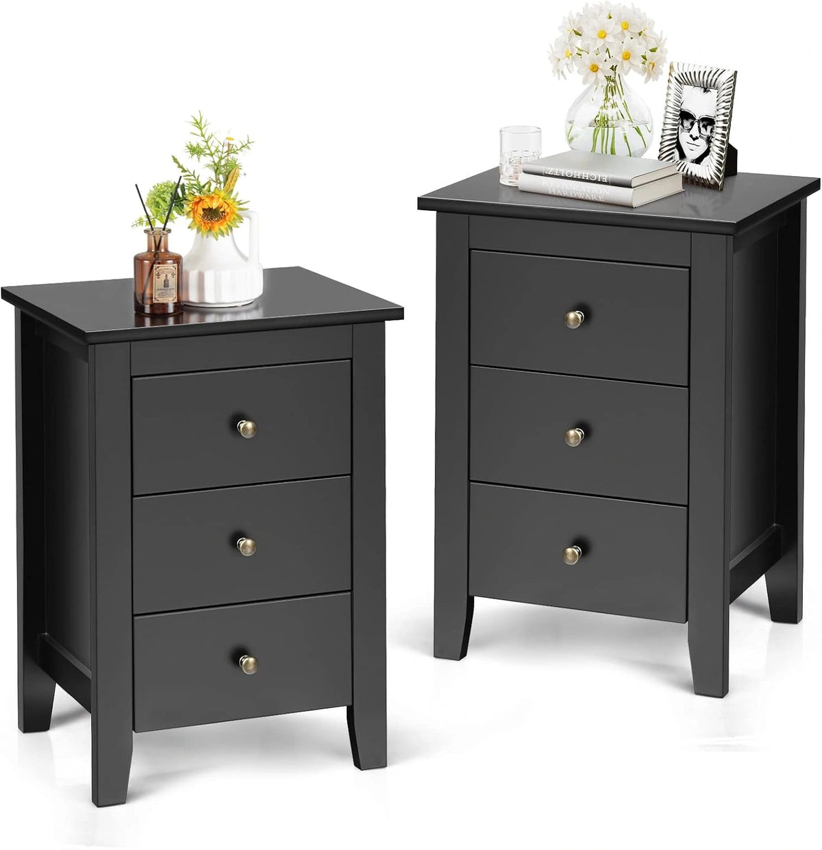 Zestaw 2 szafek nocnych GIANTEX z 3 szufladami, 46 × 37 × 65 cm, czarny