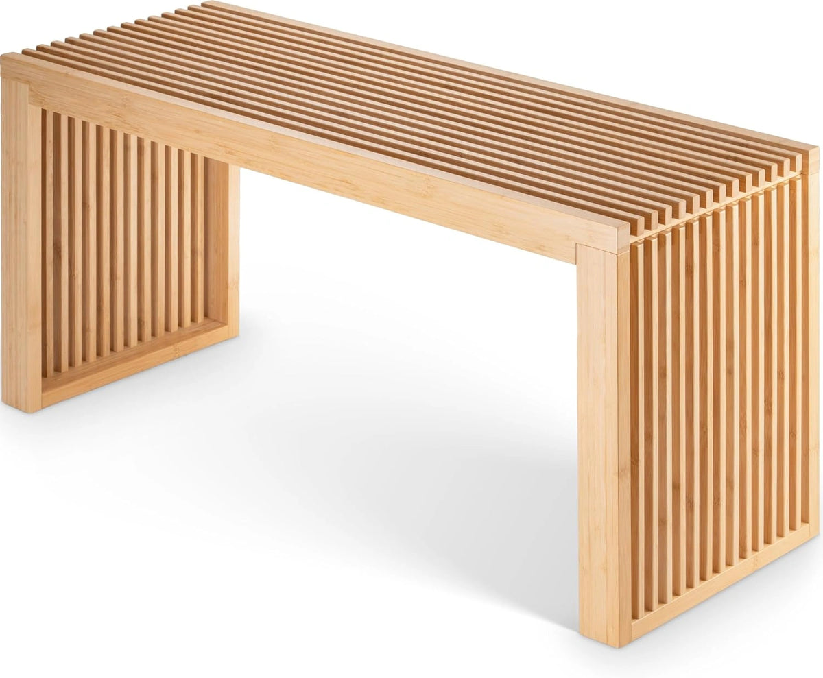Ławka bambusowa 90 × 33 × 43 cm z listwowym siedziskiem, jasnobrązowa