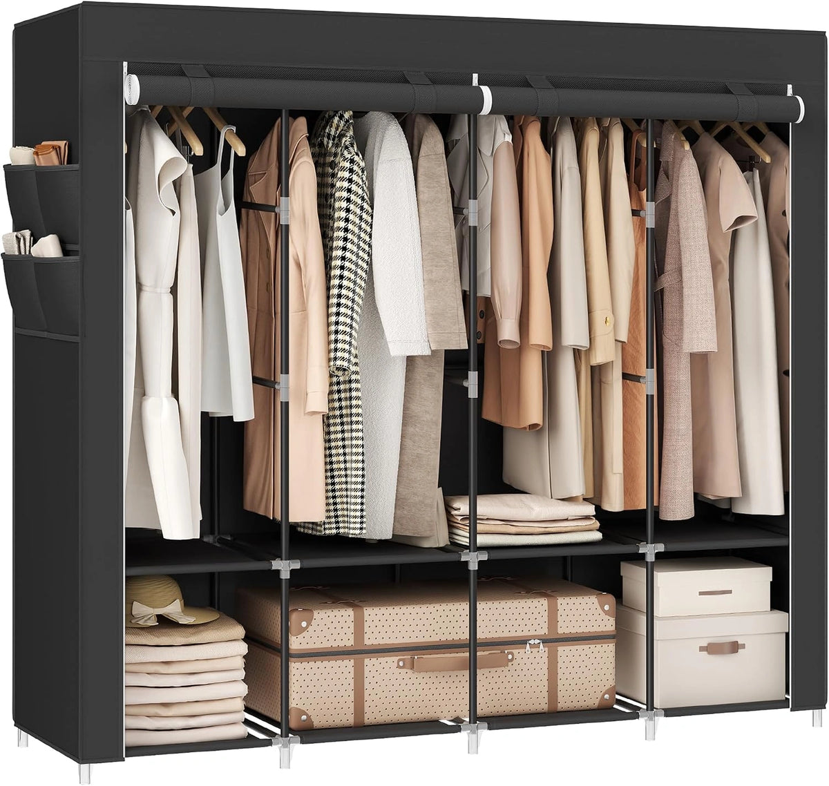 Szafa tekstylna SONGMICS RYG094B02 45 × 170 × 167 cm z półkami i drążkami, czarna