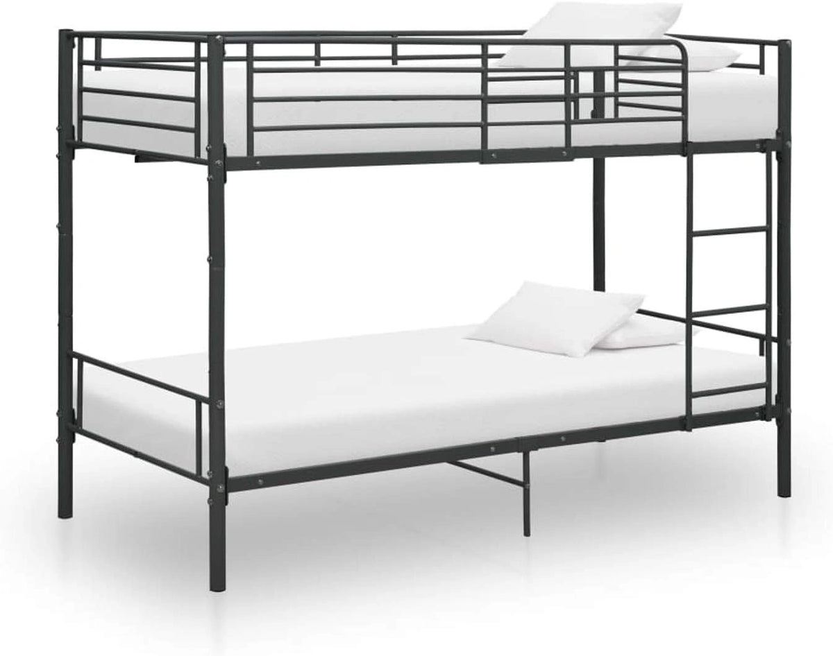 Metalowe łóżko piętrowe ShGaxin 90 × 200 cm z drabinką, czarne