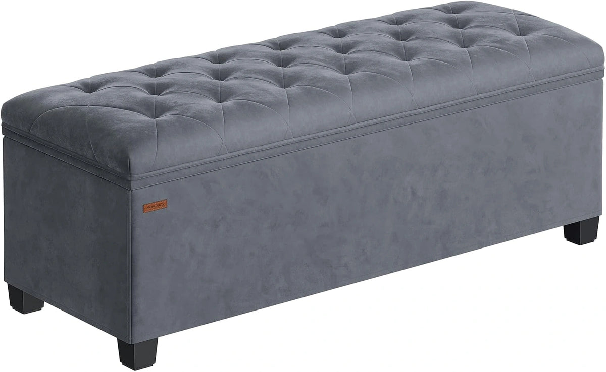 Ławka tapicerowana SONGMICS ze schowkiem, 110 × 40 × 40 cm, szara