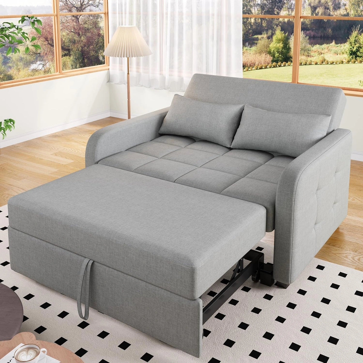 Sofa rozkładana Dolamaní 127 cm ze schowkiem, powierzchnia 127 × 125 cm, szara