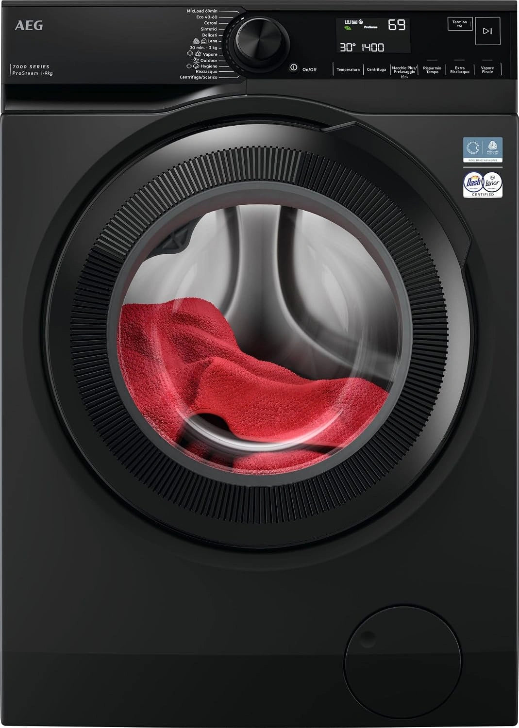 Pralka AEG LR7FH94DG z serii 7000, 9 kg, ładowana od przodu, czarna